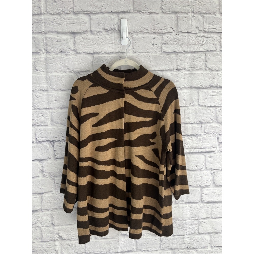 Kenar Zebra Print Safari Chic Bold  Wool Blend Snap Front Cardigan Size 2X